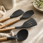 Set de Utensilios de Cocina x4 con Mango de Madera
