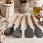 Set de Utensilios de Cocina x4 con Mango de Madera