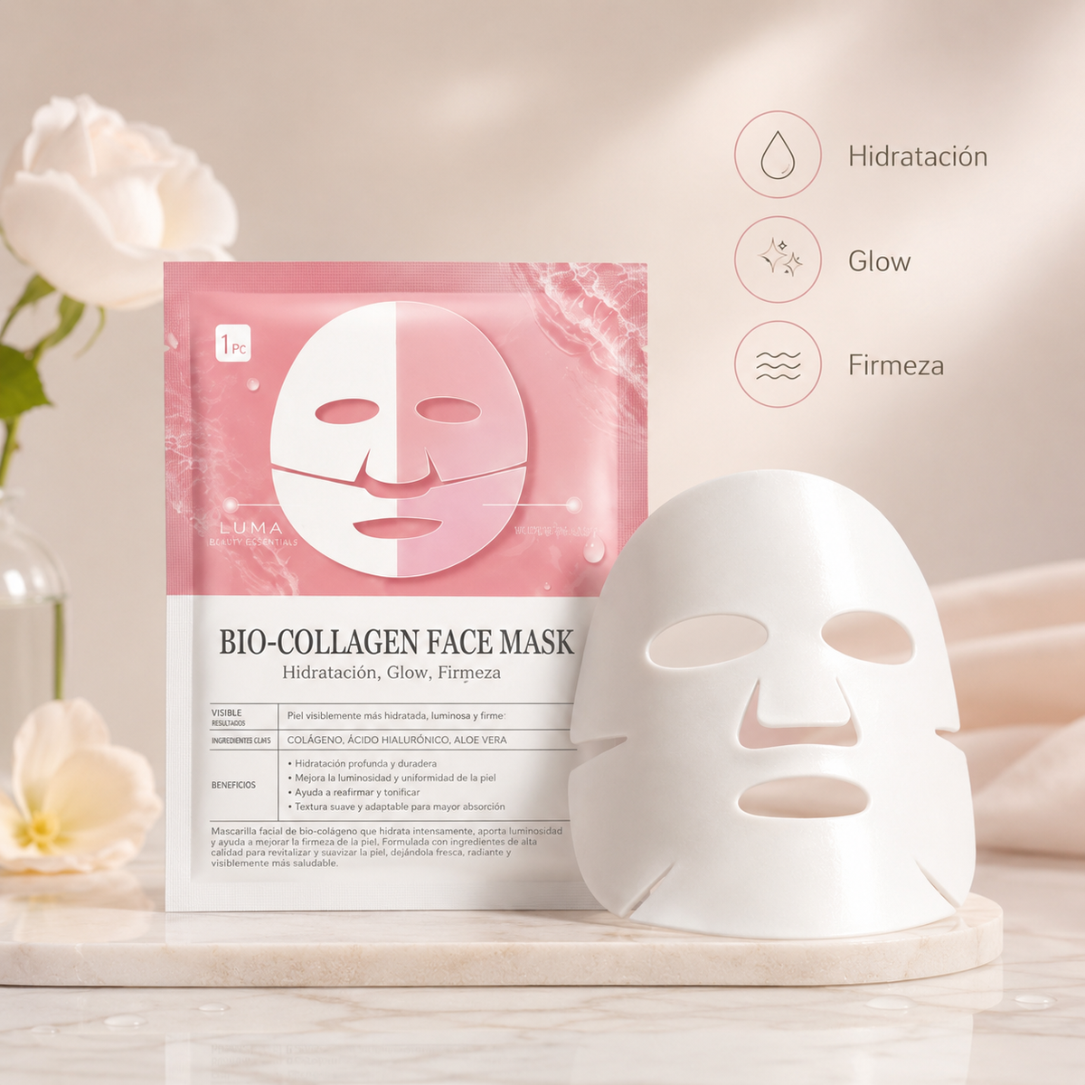 Mascarilla Facial de Biocolágeno | Hidratación, Firmeza y Luminosidad